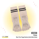 Grip Sole Duo Stripe Yoga Mid-Calf Toe Socks