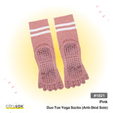 Grip Sole Duo Stripe Yoga Mid-Calf Toe Socks