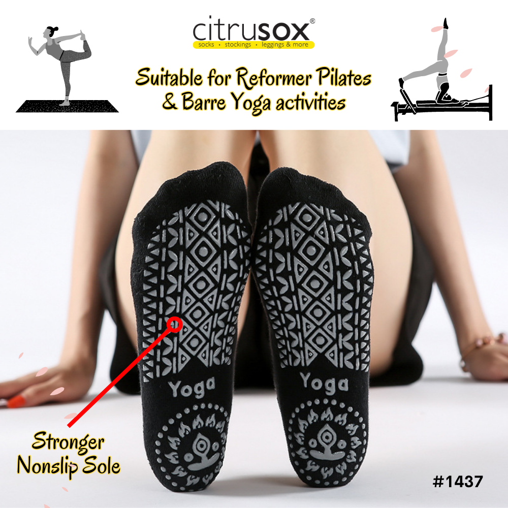 Yoga Socks for women with Anti slip Grip, Ideal for Gym Workouts & Fitness  Sports | Rubber Sole for Enhanced Stability | No show Grip socks Black