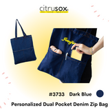 Personalised Customised Embroidery Dual Pocket Denim Zip Tote Bag (39x32 cm) #3733